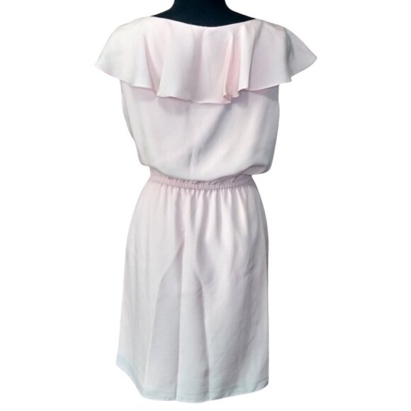 Gianni Bini Medium Baby Pink Ruffle Midi Waisted Lined Dress - Picture 2 of 5